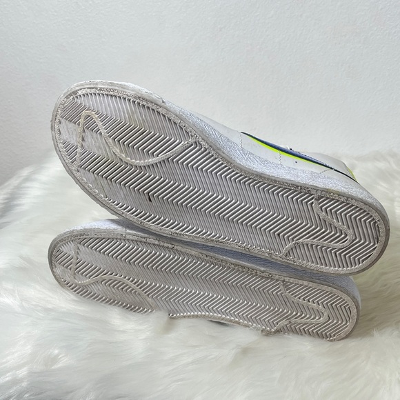 Nike White High Top Basketball Sneakers with Blue and Yellow Accents - Picture 8 of 9